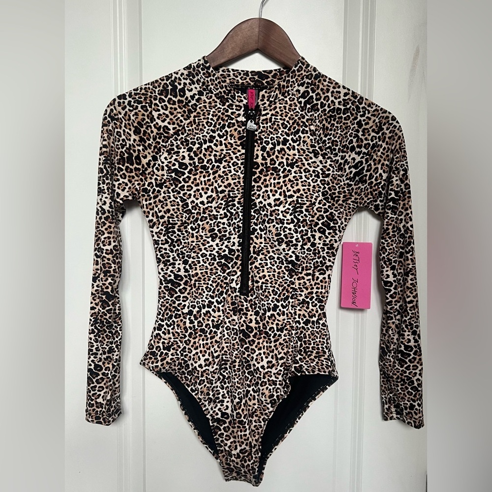 Betsey Johnson Long Sleeve Scuba Zip Up Swimsuit